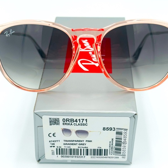 Ray-Ban Women’s Sunglasses Erika RB4171 54m Transparent Pink w/ Gradient Lens - Picture 3 of 9